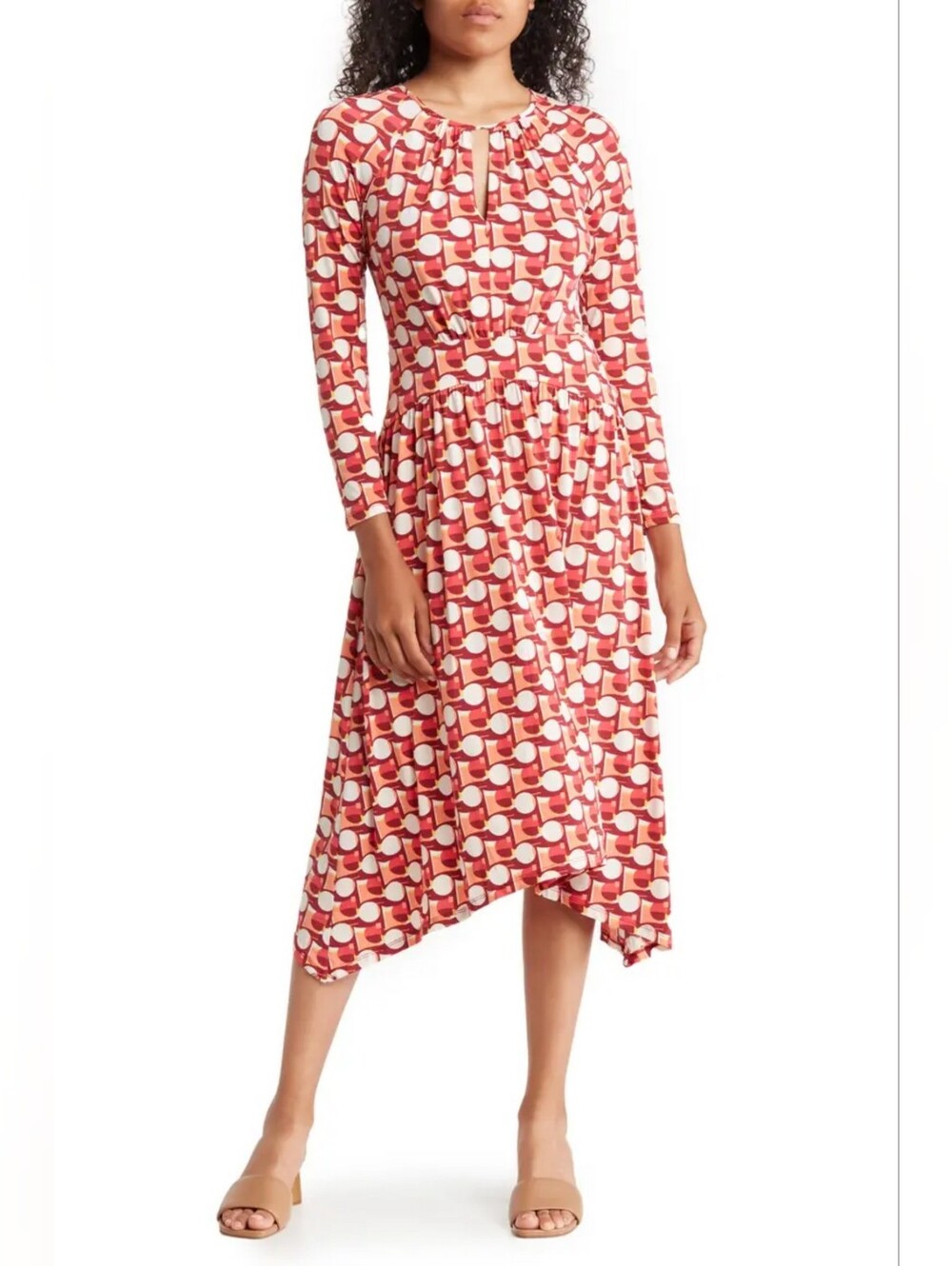 Maggy London Mod Abstract Print Long Sleeve Asymmetrical Handkerchief Dress 6